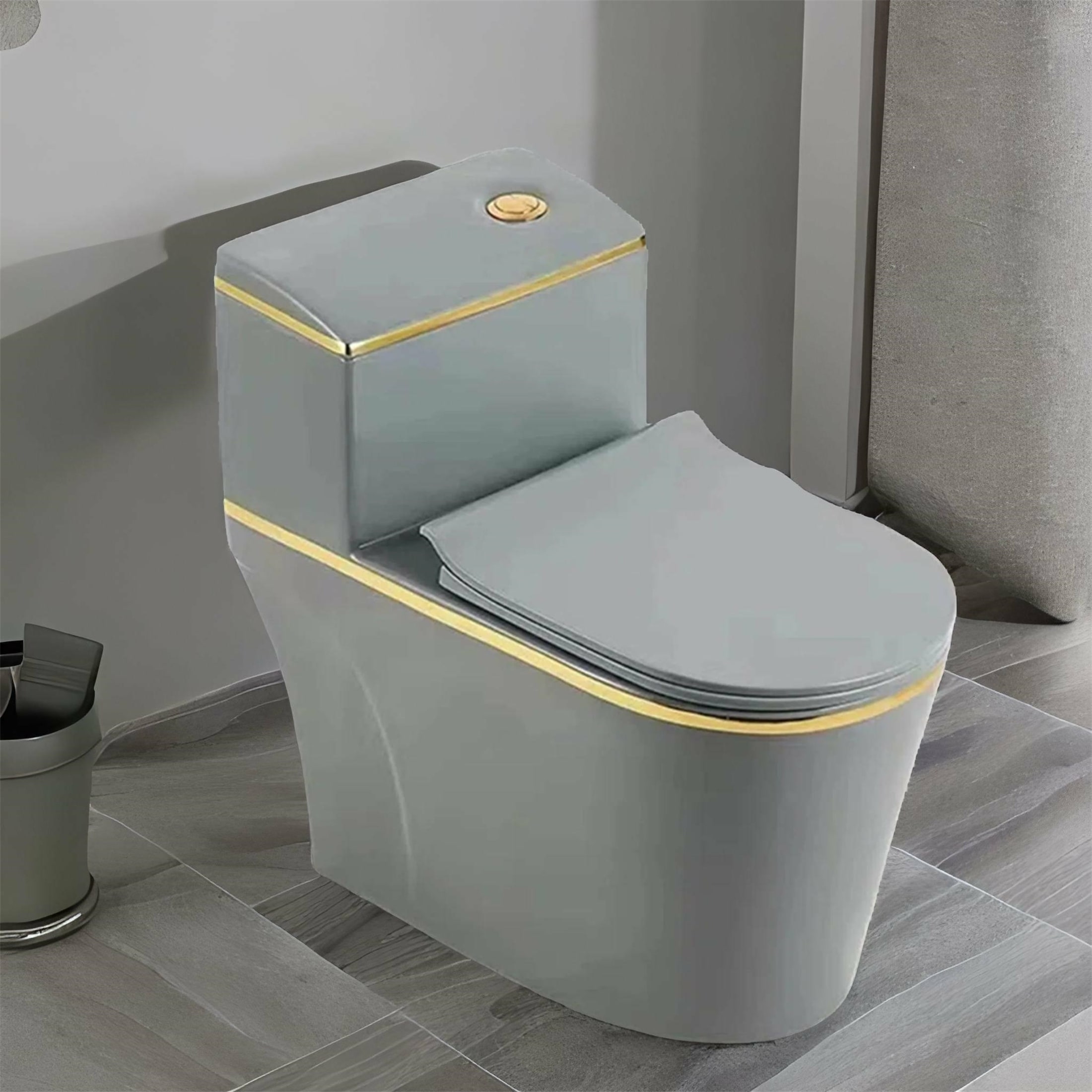 Grey Ceramic One Piece Toilet with Seat