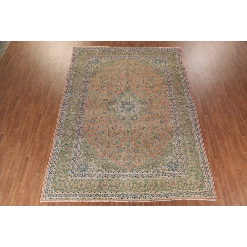 Hand Knotted Oriental 100% Wool Carpet Traditional Floral Oranges & Rust Mashad Area Rug - 13' 4'' X 9' 9''