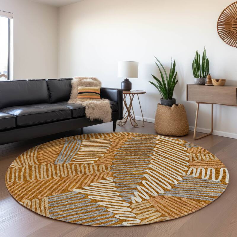 Premium Washable Super Soft Contemporary Leaf Mayfield Rug - Paprika - 8' x 8'