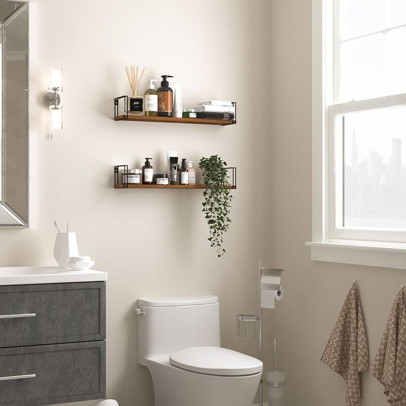Wallniture Avila 24" Wood Floating Shelves for Wall, Walnut,Set of 2
