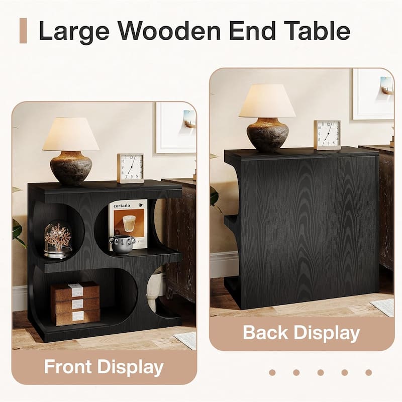 End Table with 2-Tier Storage Shelf, Modern S-Shape Side Tables for Living Room