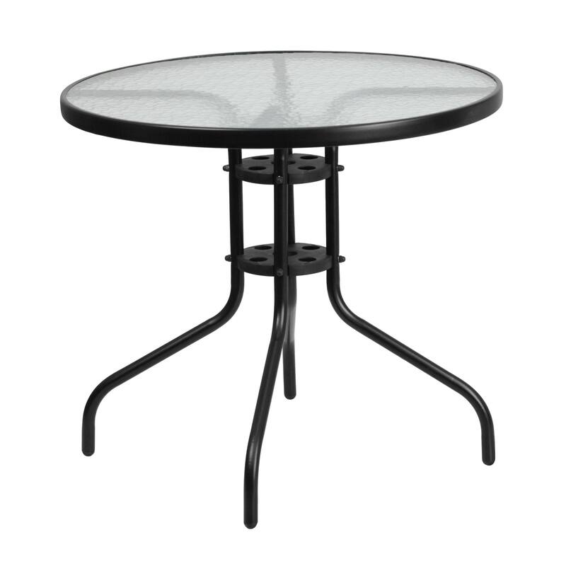 5 Piece Patio Dining Set - Glass Table, 4 Flex Stack Chairs