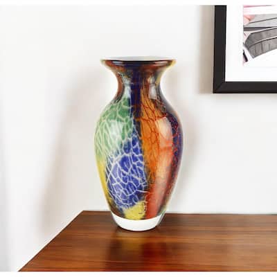 HomeRoots 11" Blue And Yellow Cylinder Crystal Glass Table Vase
