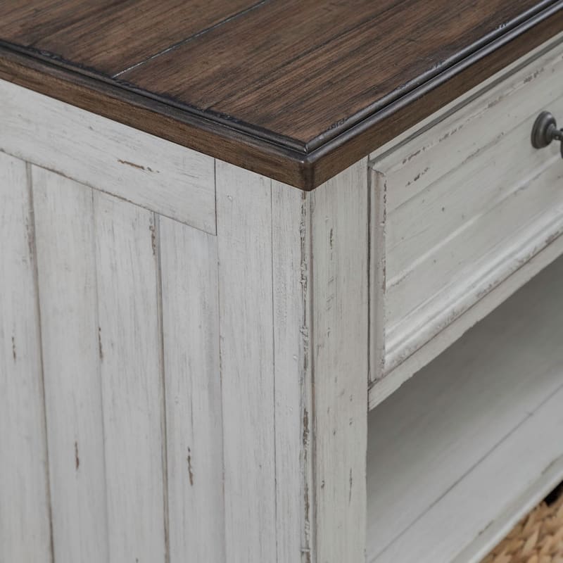 River Place Riverstone White & Tobacco Nightstand with Charging Station