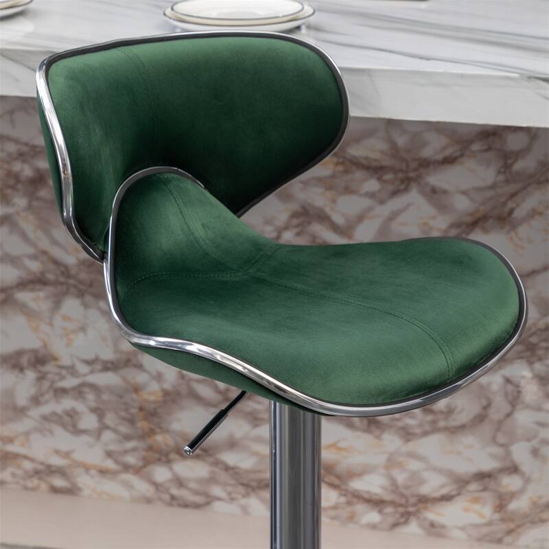 Velvet Upholstered Adjustable Swivel Barstool,Set of 2