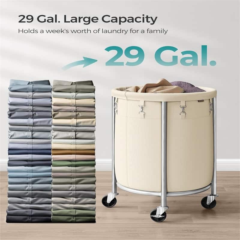 Laundry Basket with Wheels Rolling Laundry Hamper - 19.7"L x 19.7"W x 28"H