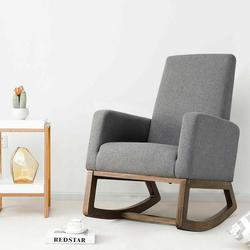 Retro Modern Fabric Upholstered Rocking Chair with Wooden Frame Comfortable Seat for Living Room - 26.5" x 32.5" x 40.5"