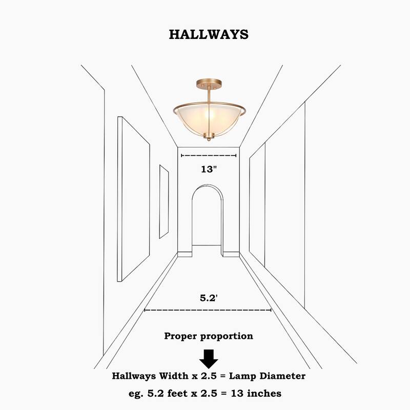Mid-Century Modern 3-Light Gold Semi-Flush Mount Ceiling Frosted Glass Light for Kitchen - 13" D x 11" H