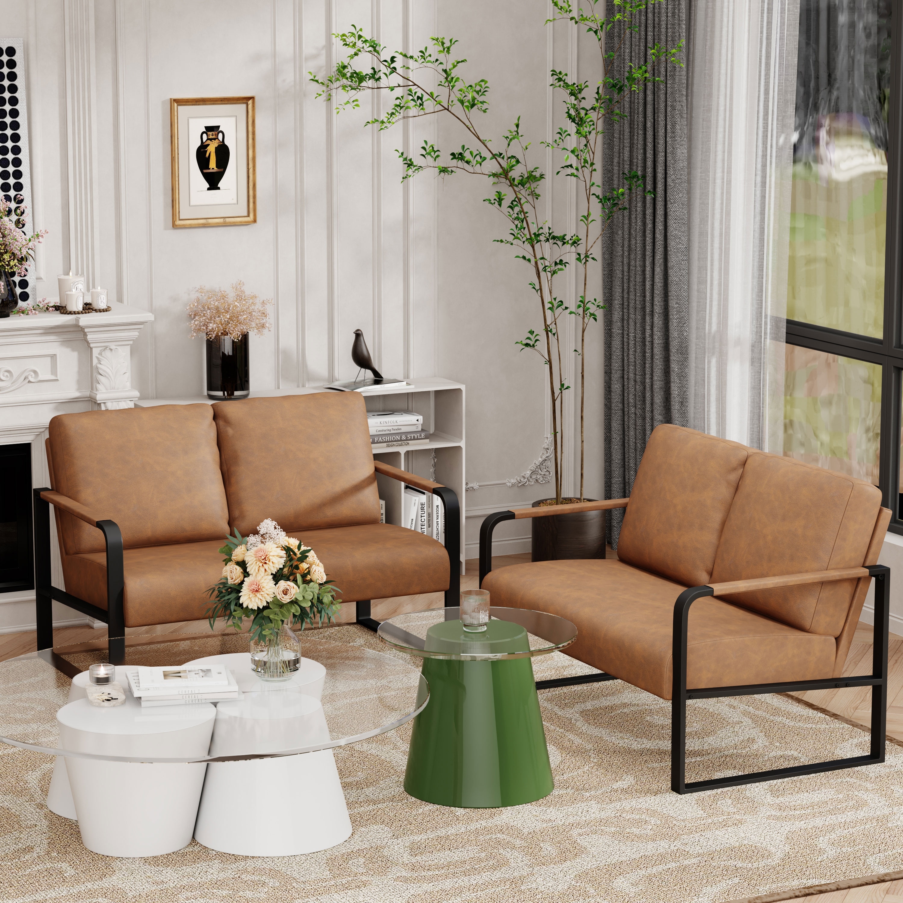 Loveseat Couch Bench Settee for Living Room Upholstered Small Sofa Couch PU Leather Banquette Lounge Bench for Dining Room Grey