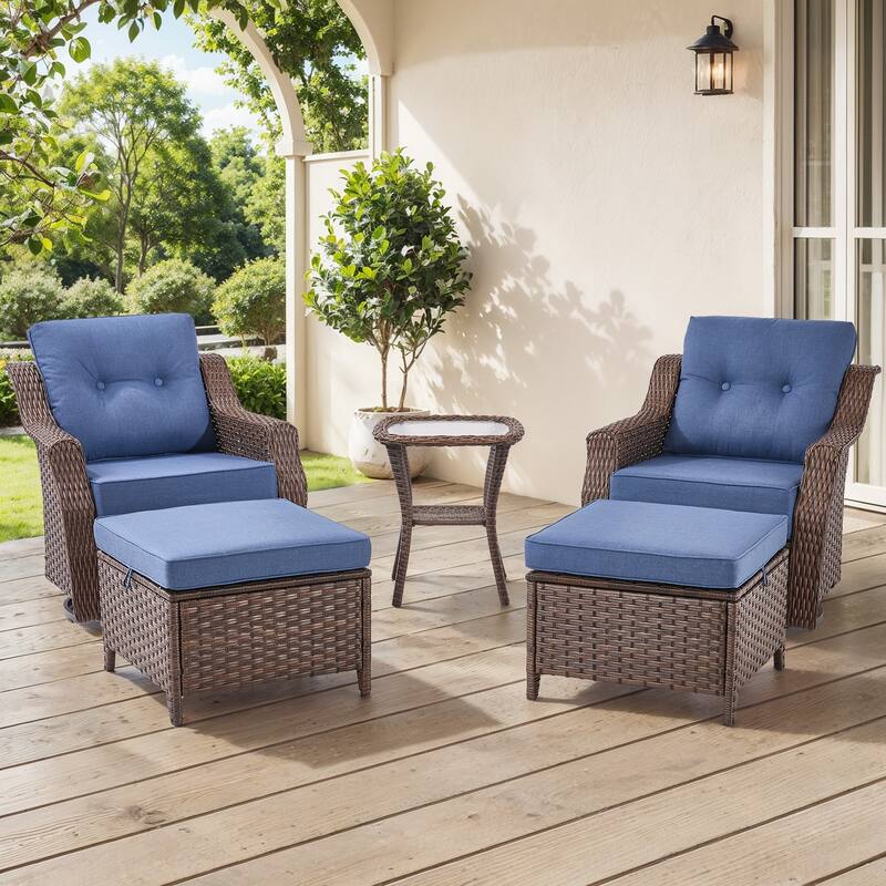 Gymojoy 5-Piece Wicker Patio Furniture Set, 6-Inch Ultra Thick Cushioned 360° Swivel Glider Chairs