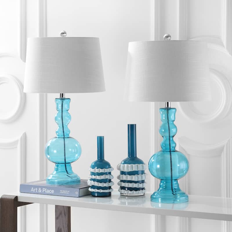 Stewart 28.5" Glass LED Table Lamp, Aqua (Set of 2) by JONATHAN Y