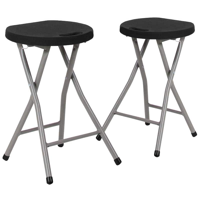 2 Pack Foldable Stool with Plastic Seat and Titanium Gray Frame - Portable Stool
