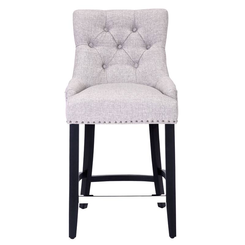 Carter 24" Upholstered Button Tufted Counter Stool, Black Legs