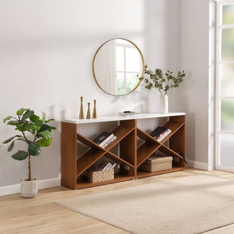 70.87" Entryway Sofa Table, X Shaped Detachable Console Table with Storage, 2 PC Free Combination Living Room Side Table