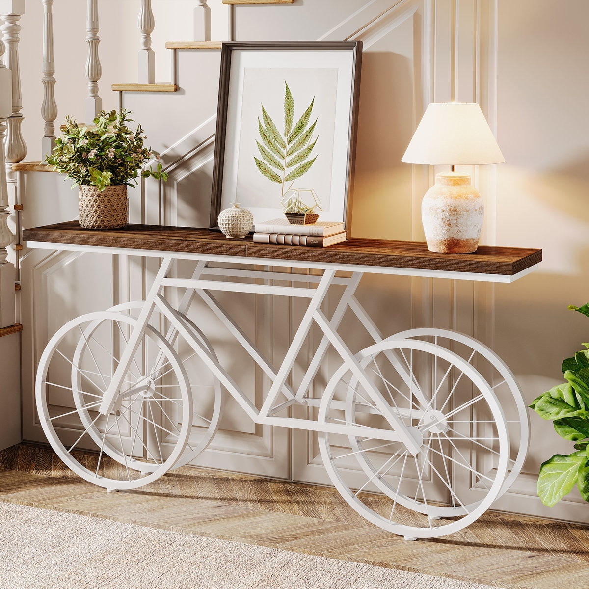 70.9 inch Extra Long Console Table with Bicycle Base, Narrow Sofa