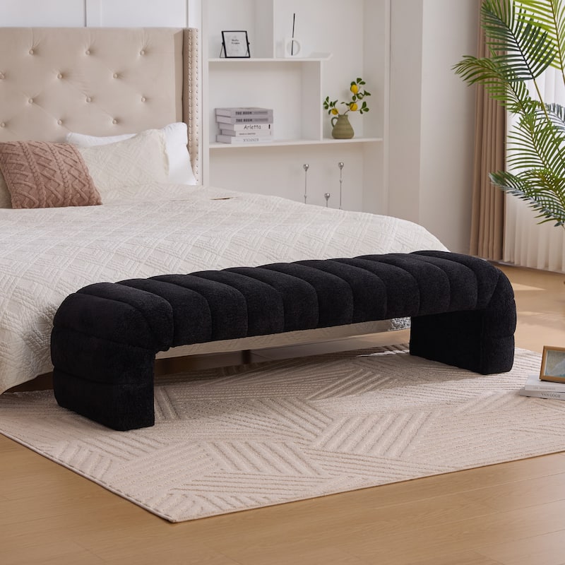 69.7" Chenille Upholstered End of Bed Bench, Modern Armless Curved Long Ottoman for Bedroom or Entryway