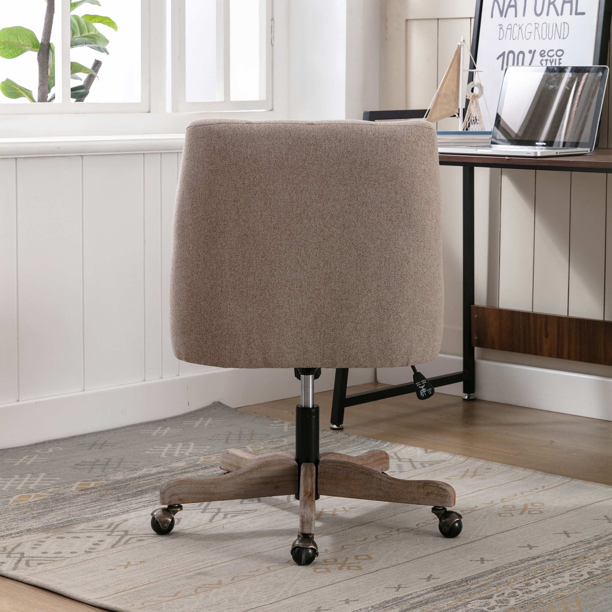 Modern Home Office Desk Chair w Casters Leisure Solid Wood Feet Office Chair 360 Swivel Computer Task Chair