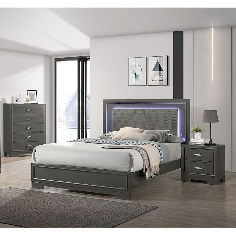 Metallic Nightstand Bedroom 1pc Nightstand Solid wood Acrylic Hardware 2-Drawers bedside Table