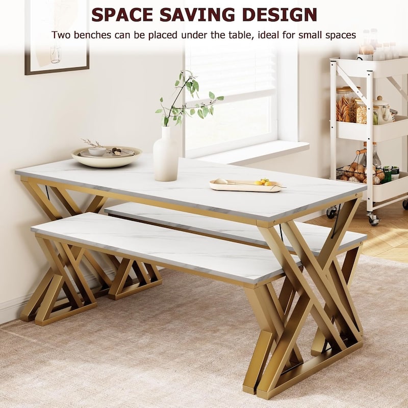 Kitchen Room Dining Table Set with Benches for 4 for Kitchen, Apartment, Studio