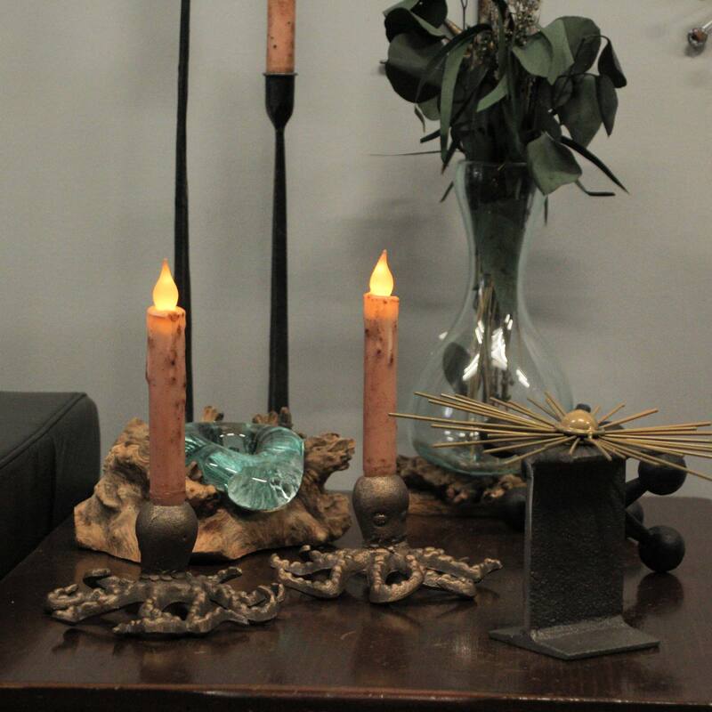 Set Of 2 Octopus Candle Holders Antique Gold Finish Nautical Beach - 3 X 6 X 6 inches
