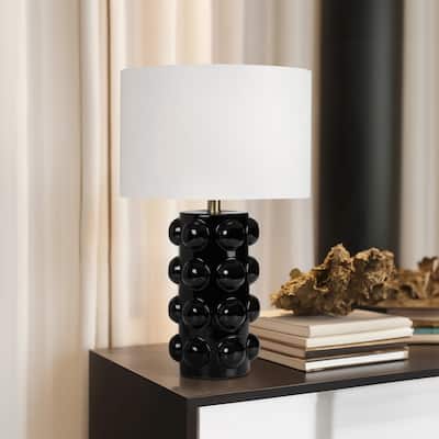 Sagebrook Home Neutral Textured Modern Ceramic, Bubble Table Lamp, Black - 14" x 14" x 22"