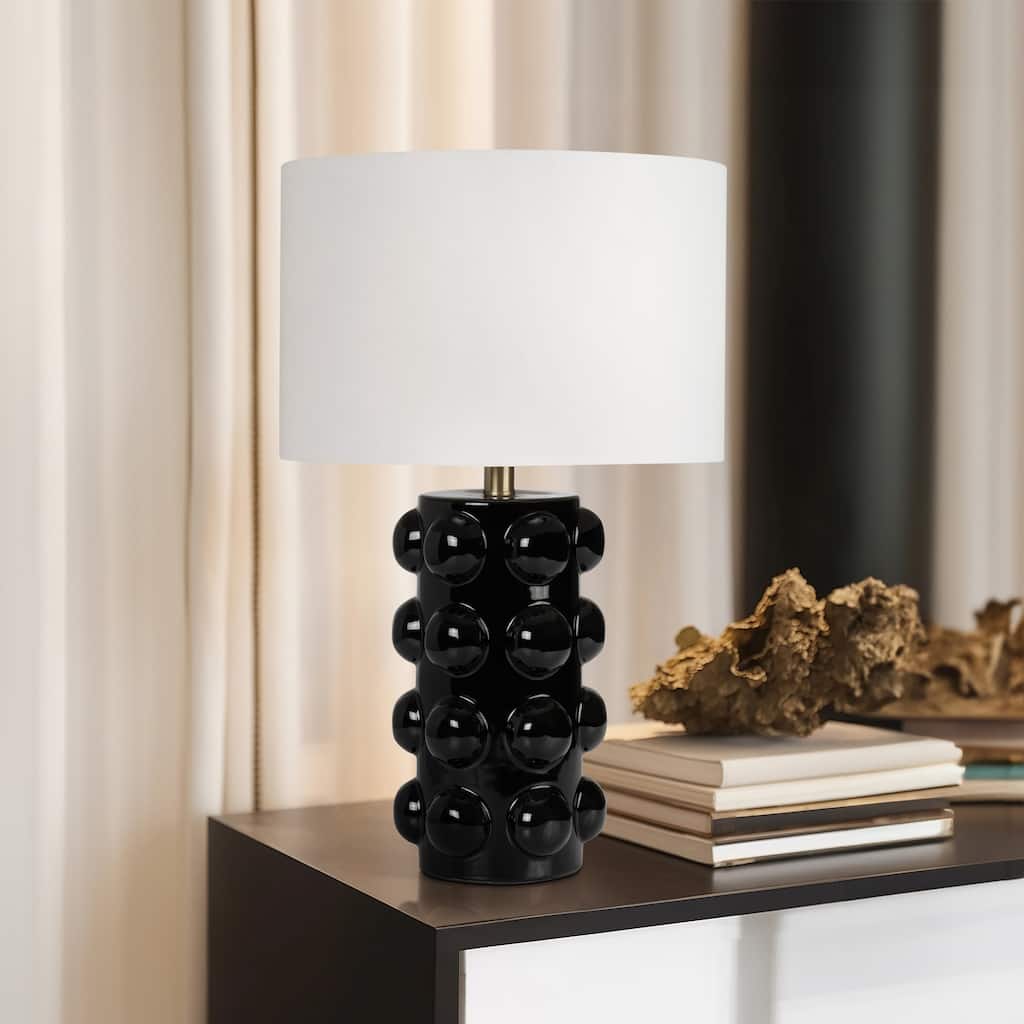 Sagebrook Home Neutral Textured Modern Ceramic, Bubble Table Lamp, Black - 14" x 14" x 22"