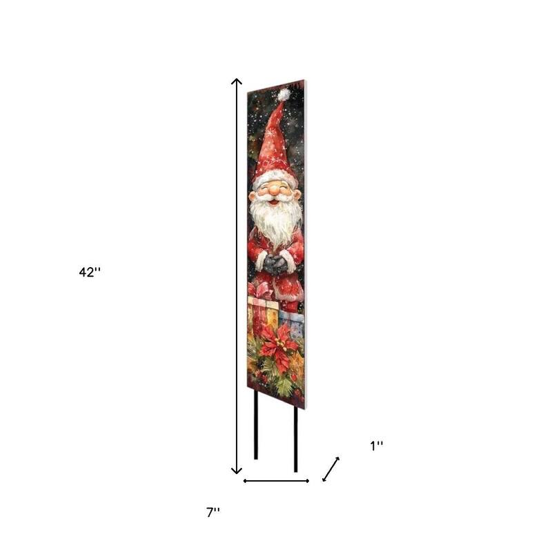HomeRoots 42" Black Green Red And White Solid Wood Christmas Santa Garden Stake
