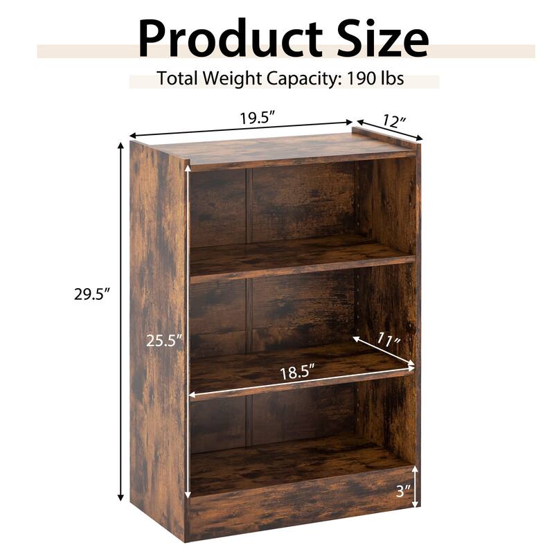 Costway 2 PCS 3-Tier Bookcase Open Multipurpose Display Rack Cabinet - 19.5'' x 12'' x 29.5'' (L x W x H)