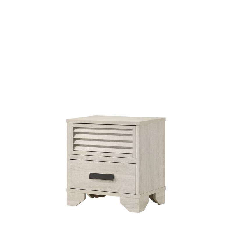 1pc Contemporary 2-Drawer Louvered Design Nightstand Finger Pull Hardware Bedroom Wooden Furniture Beige Finish - Beige