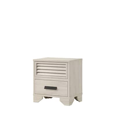1pc Contemporary 2-Drawer Louvered Design Nightstand Finger Pull Hardware Bedroom Wooden Furniture Beige Finish