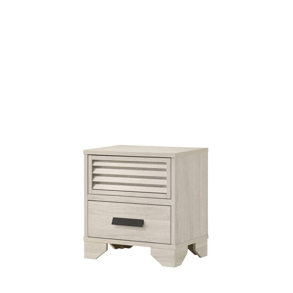 Contemporary Two-Drawer Nightstand with Louvered Design in Beige