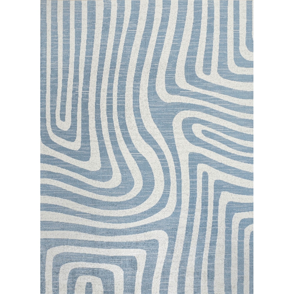 JONATHAN Y Kallax Abstract Two-Tone Low-Pile Machine-Washable Blue/Cream Area Rug