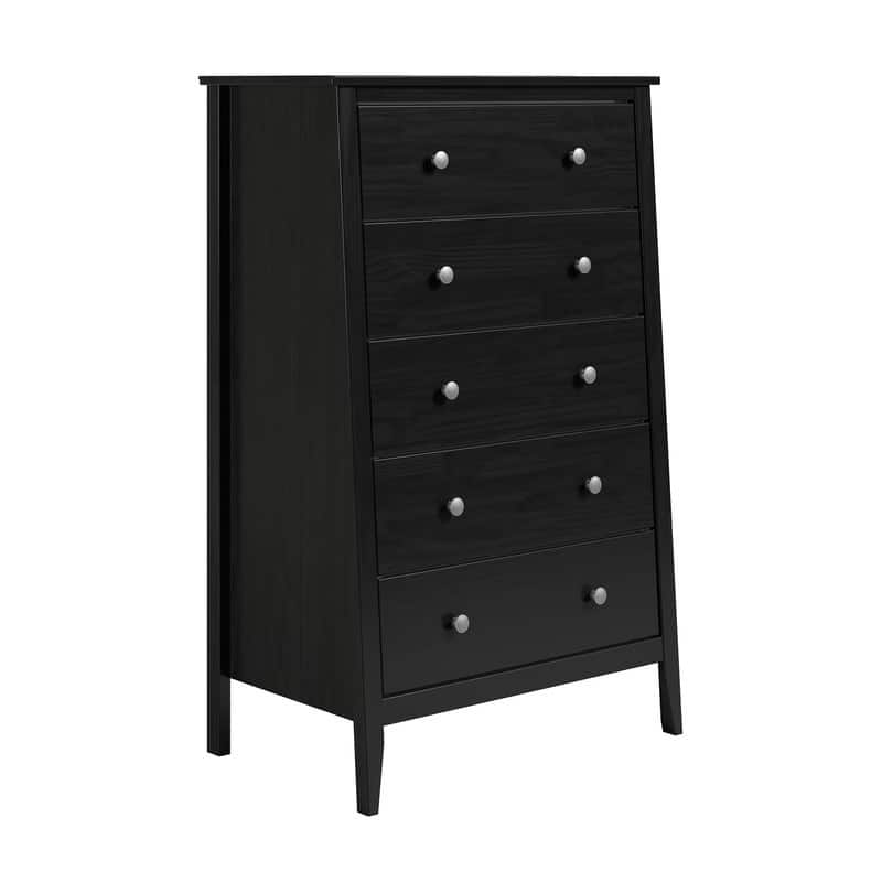 Jela Solid Wood 5 Drawer Dresser - Black