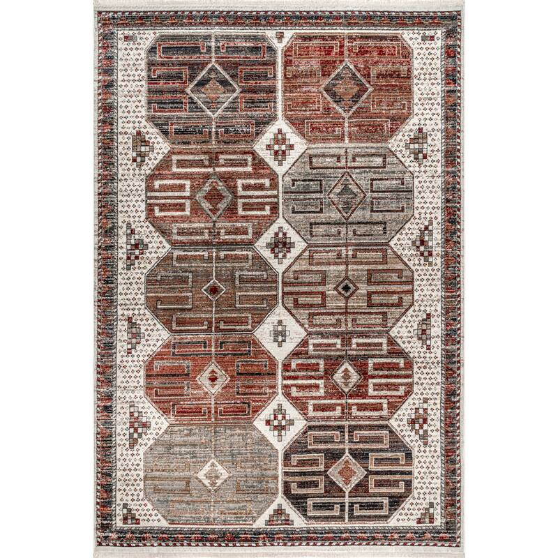 Nuloom Evie Global Inspired Emblem Fringe Area Rug