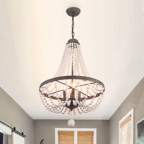 Cusp Barn 4 - Light Candle Style Wood Beads Chandelier for Dining Room