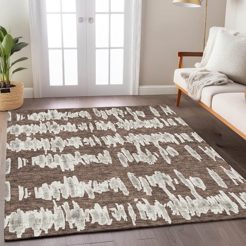 Machine Washable Indoor/ Outdoor Chantille Abstract Contemporary Rug