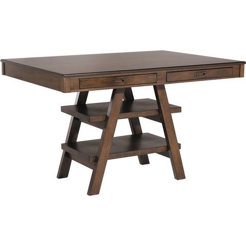 Ferrara Walnut 2-Drawer Counter Height Table with Shelves