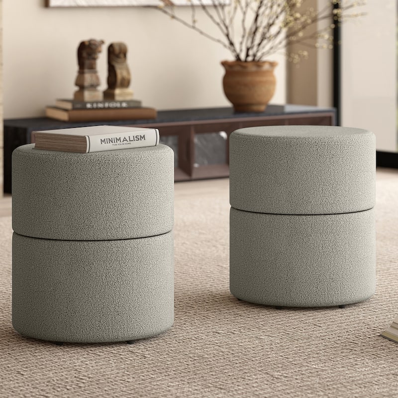 Modern Boucle Fabric Round Swivel Ottoman