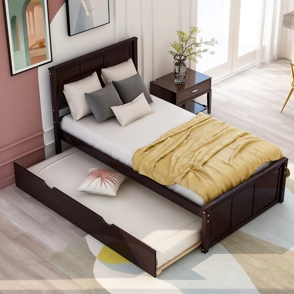 slide 2 of 9, Platform Bed with Twin Size Trundle, Twin Size Frame Espresso - Twin