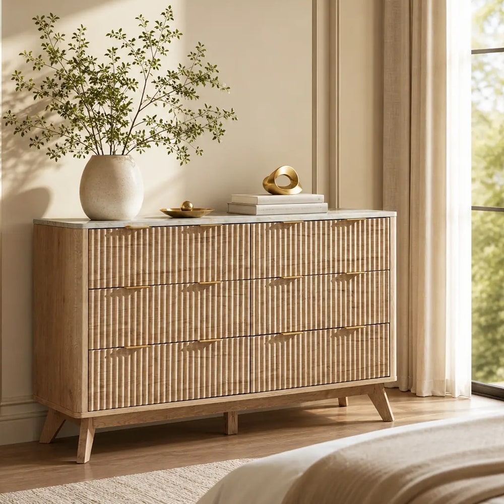 yellow dresser Babyletto Swell 6-Drawer Assembled Wave Pattern Design and Gold Handles Yellow Dresser Makeover