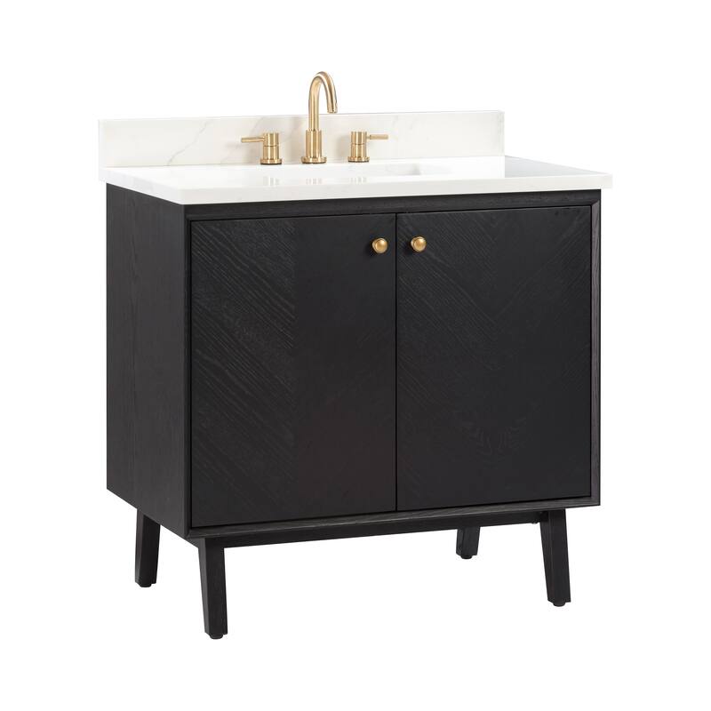 Avanity Adele 37 in. Vanity Combo in Black Oak finish with Calacatta Quartz Top