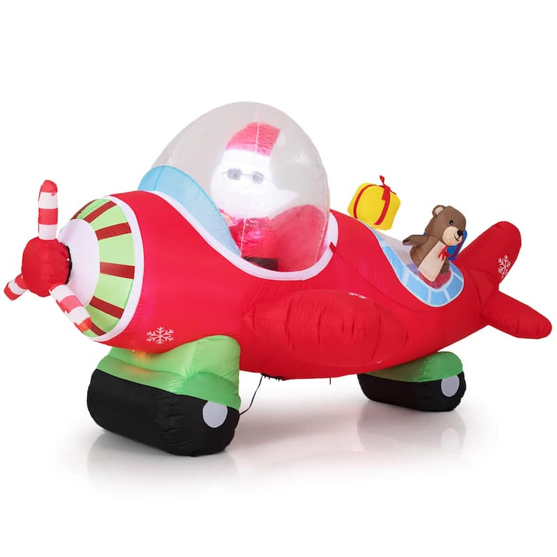 7.2 Ft Animated Inflatable Santa on Plane Lighted w/Spinning Propeller - Multi-Color - Multi-Color