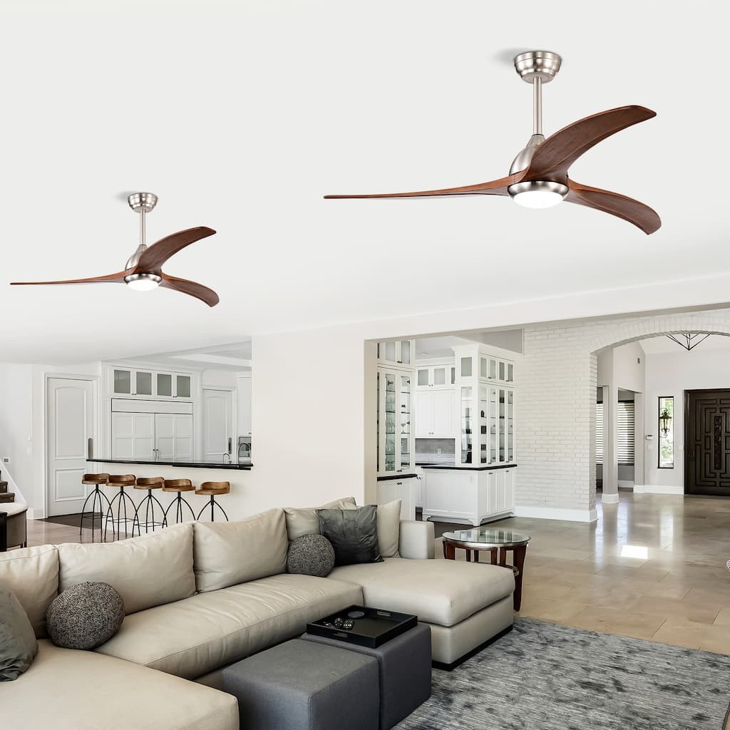 52" Solid Wood Blades Ceiling Fan With Light with Remote Control, Noiseless Reversible Motor, 6 Speed, 3 Color