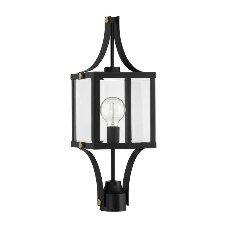 Raeburn 1-Light Outdoor Post Lantern in Matte Black and Weathered Brushed Brass - Matte Black and Weathered Brushed Brass