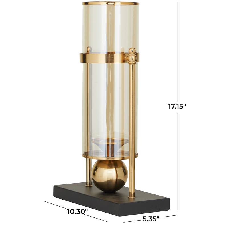 Metal Pillar Hurricane Lamp with Metal Stand - Gold - CosmoLiving by Cosmopolitan