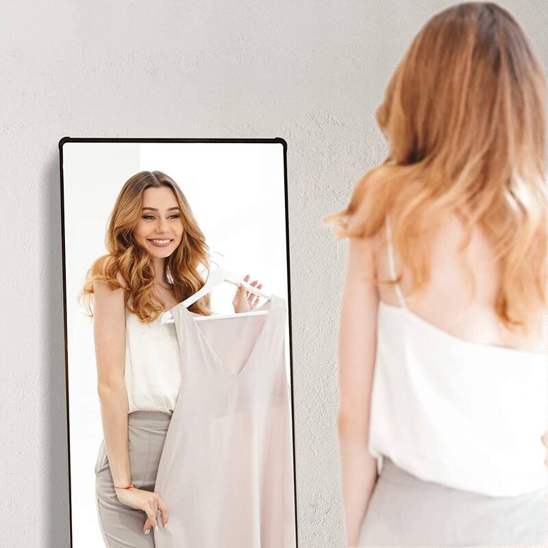 61" x 16" Full Length Mirror in Black with Round Stand