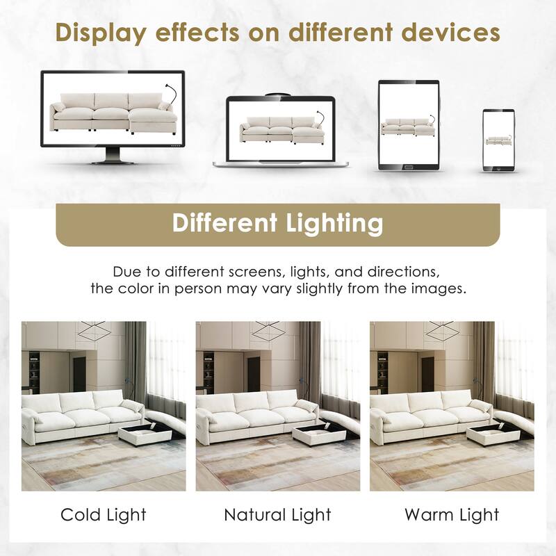 L-Shaped Chenille Sectional Sofa with Storage Ottoman, Lounge Sofa with Adjustable Phone Holder, Side Pockets & USB Charger Port