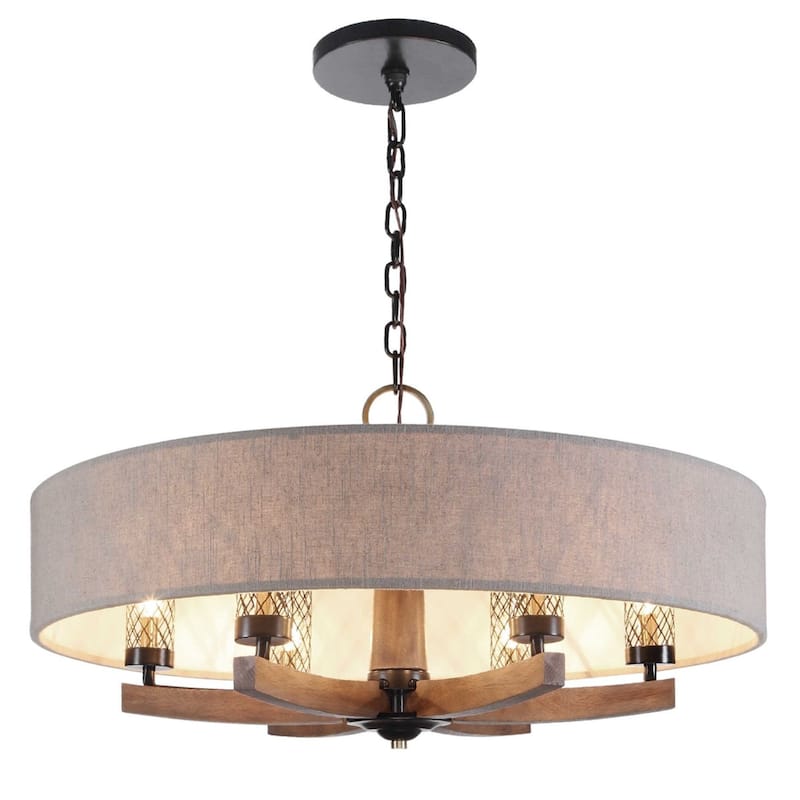 6-Lights Curved Wood Arms Ceiling Chandelier - 35.5" - Bronze Finish