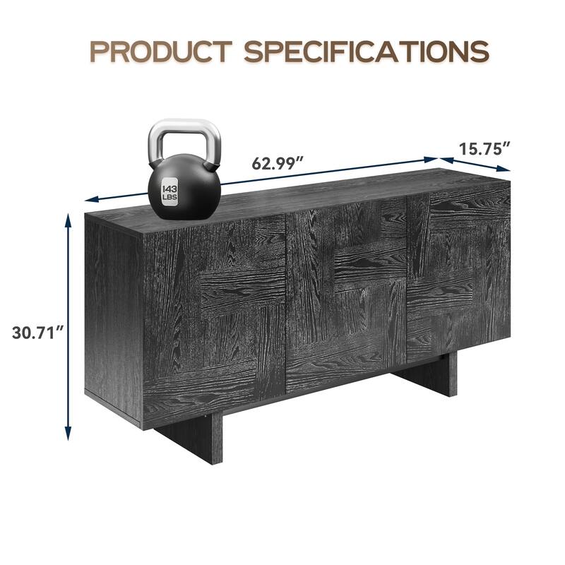 Clihome 63'' Storage TV Stand Cabinet with 3 Doors