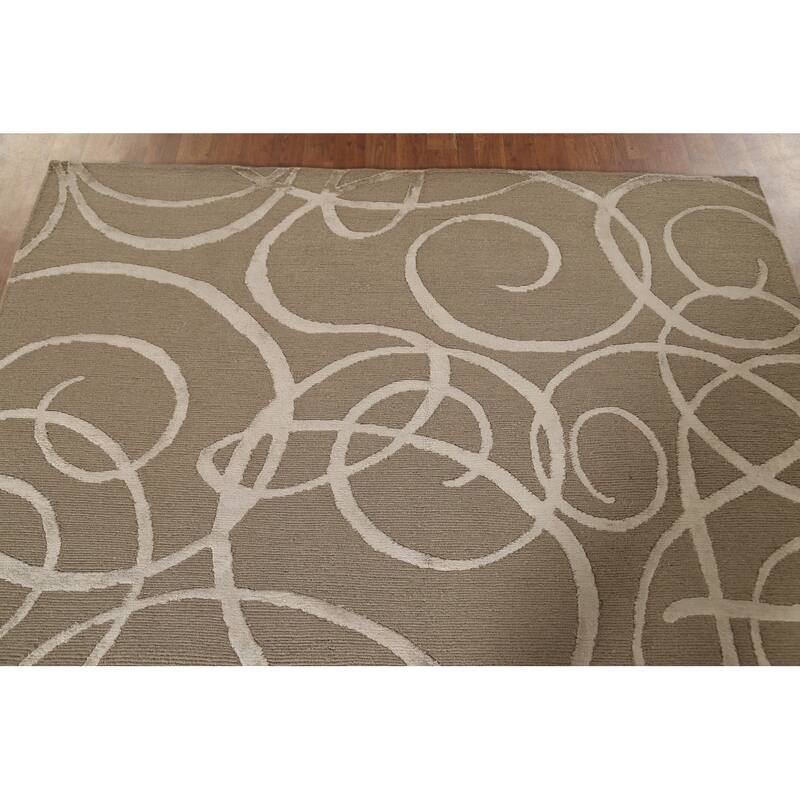 All-Over Nepalese Modern Area Rug Hand-Knotted Wool Carpet - 6'0" x 8'10"